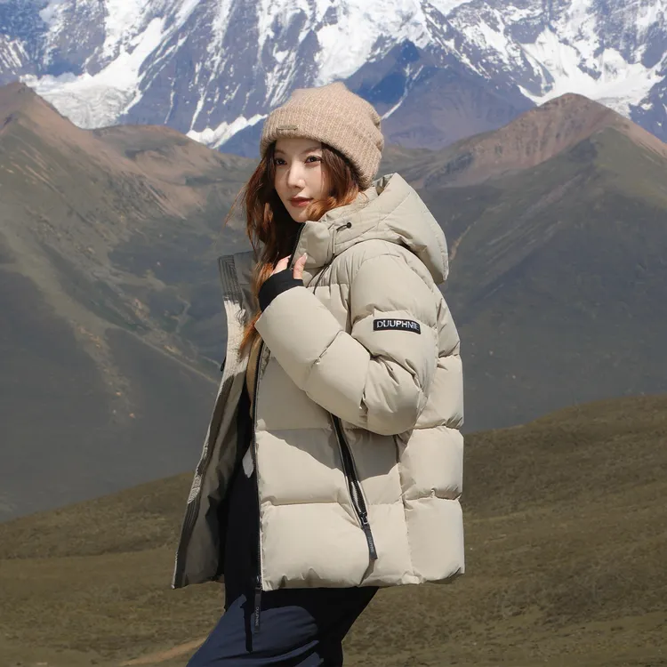 杜芙尼2025冬季显瘦户外情侣时尚休闲加厚连帽可拆羽绒服女款外套