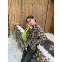 【赵小小&出挑日常】8633 设计感小众显白绿格纹衬衫+披肩两件套女
