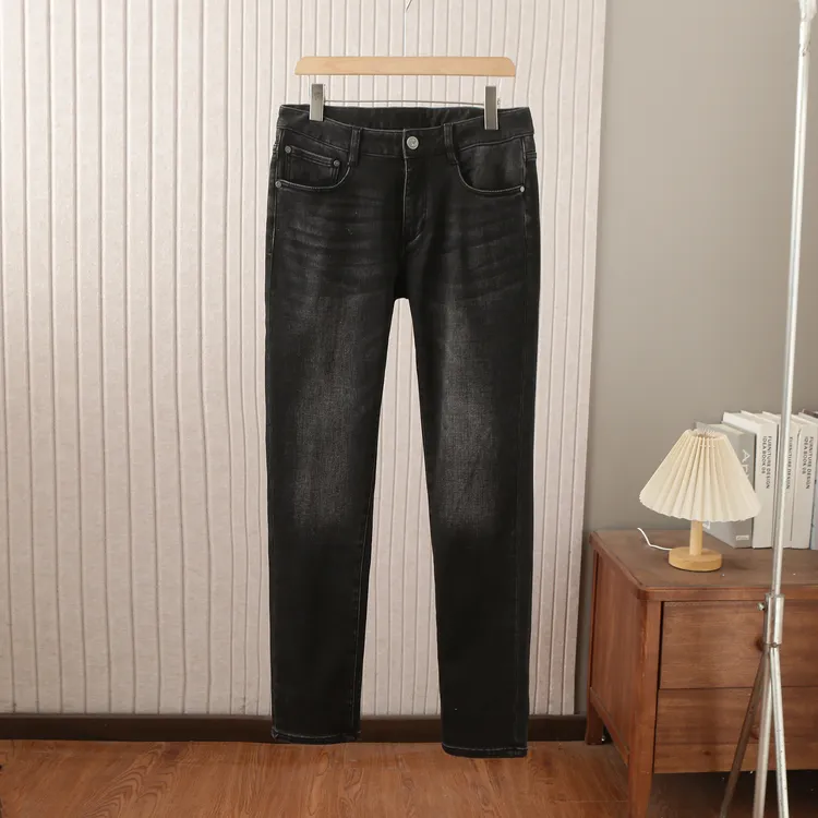 157-男士春秋新款黑色小直筒长裤 中腰弹力水洗简约百搭男牛仔裤