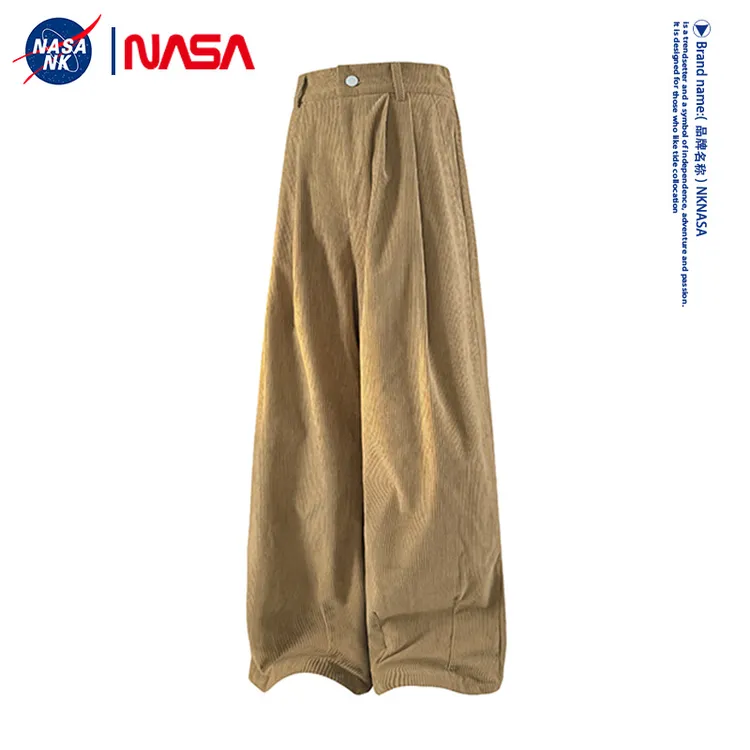 NASA联名咖色灯芯绒裤子男款秋冬季潮牌休闲长裤宽松直筒阔腿长裤