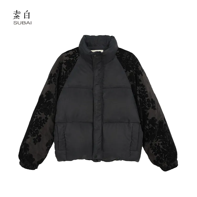 素白小众拼接【暖壳】R02119铜氨丝独特袖型冬季保暖短款鹅绒服