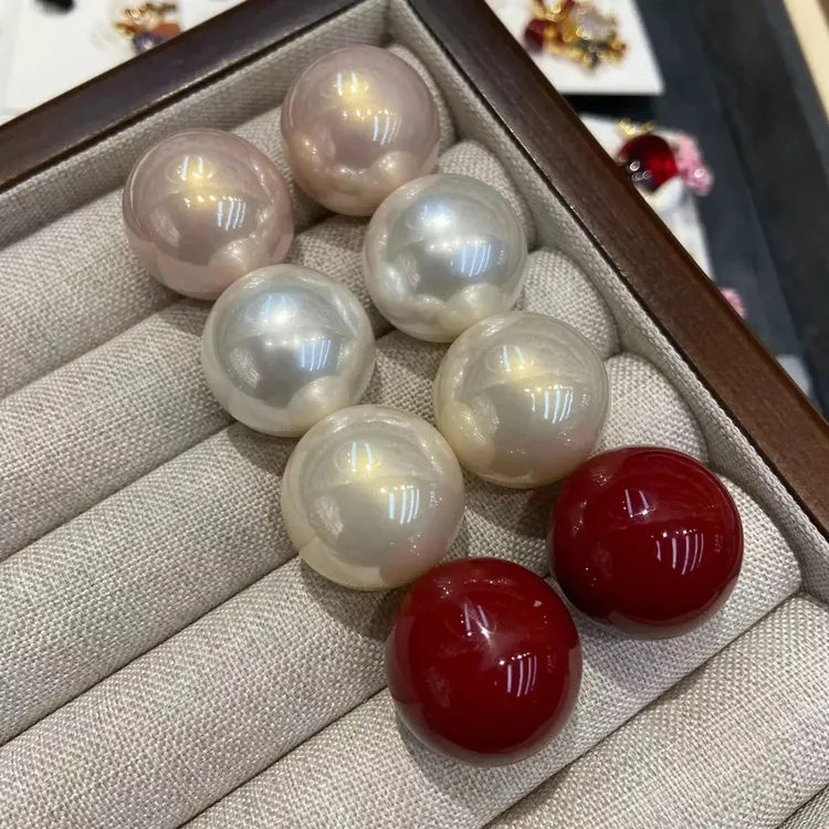 铜合金耳饰 时尚糖果色滴油25圆球安哥拉红耳环大樱桃轻奢耳钉女