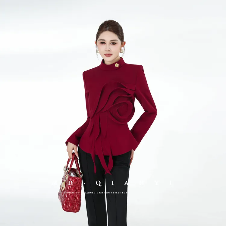 MD定制·杨千亿【繁星玫瑰】2025冬季款百搭时尚修身显瘦长袖上衣