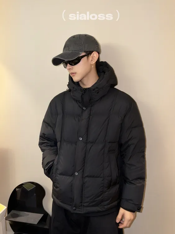 Sialoss连帽羽绒服男潮立领冬季防风美式复古保暖轻薄排骨服外套