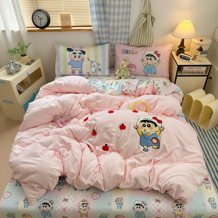 四季款床品套件辣笔小新四件套网红时髦小姨风小新控合集毛巾绣