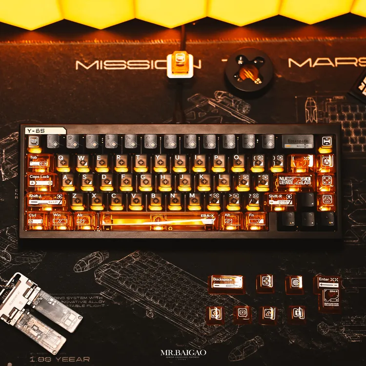 X纪元R2键帽寻梦x边界正品联名正刻透光+PC透明黑透橙夜魔wooting