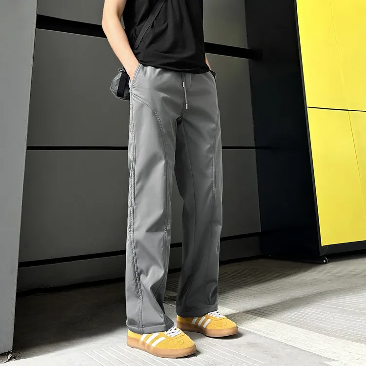 QUALCOMM美式潮流cleanfit微喇休闲裤男款秋季宽松直筒斜切长裤子