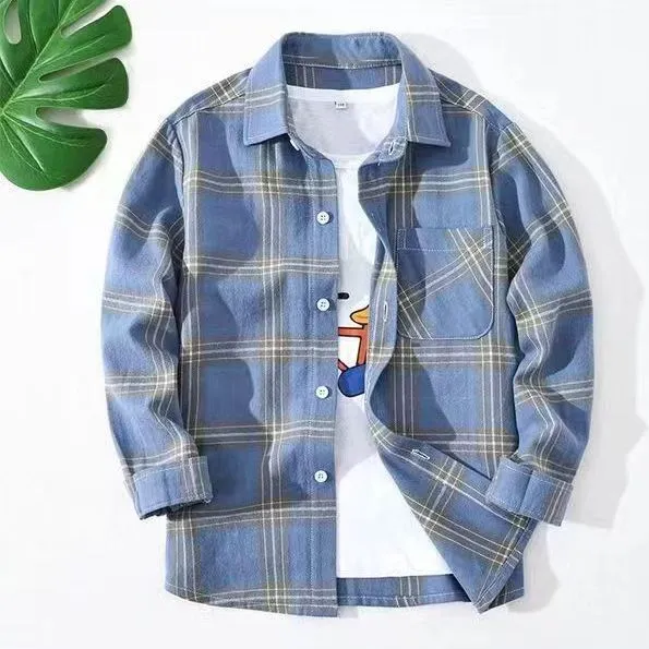 儿童装休闲长袖衬衫男童格子衬衣女童休闲上衣春秋季中大童款百搭