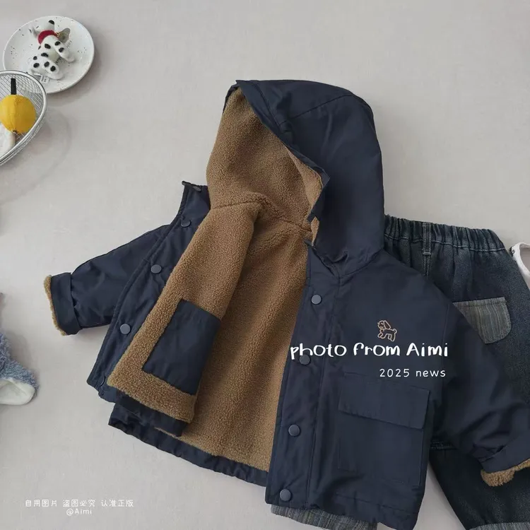 男童夹克2025冬季新款童装儿童韩版加绒加厚两面穿外套男童百搭潮