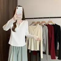 2024秋装新款胖mm大码女韩版半拉链修身显瘦长袖上衣T恤上衣33023