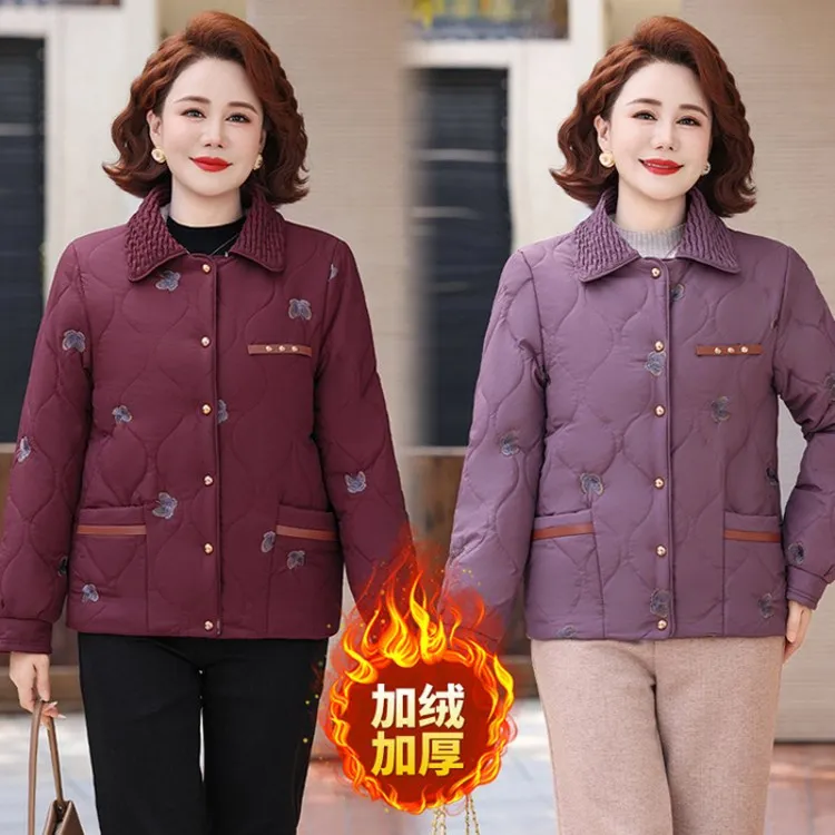 妈妈冬装外套加绒加厚保暖新款棉衣中老年短款洋气冬季棉服棉袄女