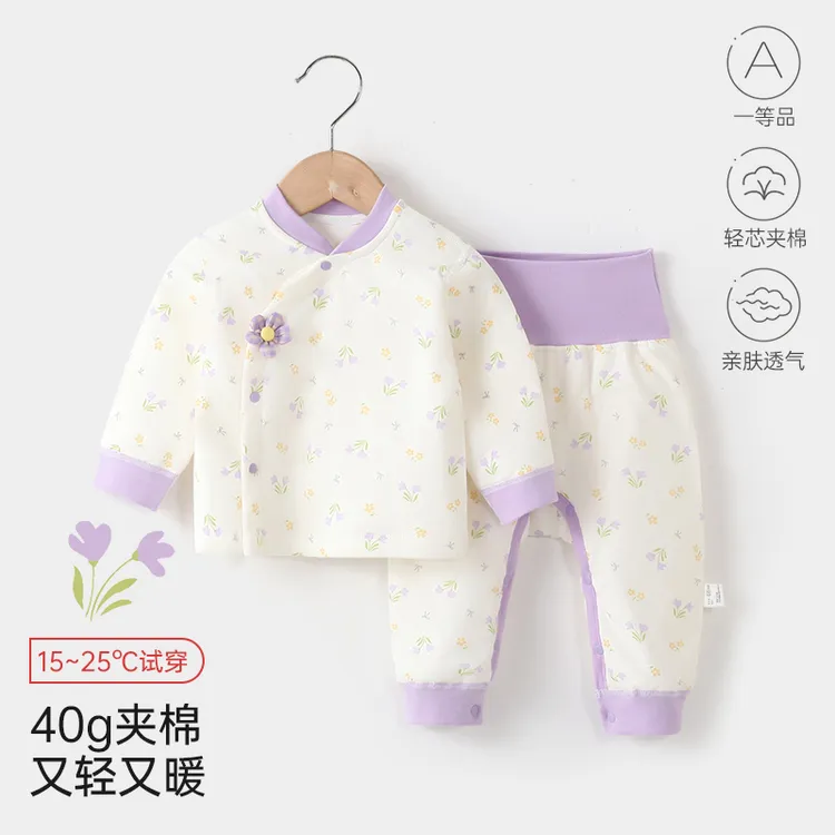 宝宝保暖内衣纯棉婴儿秋冬季夹棉家居服套装加厚分体保暖护肚睡衣