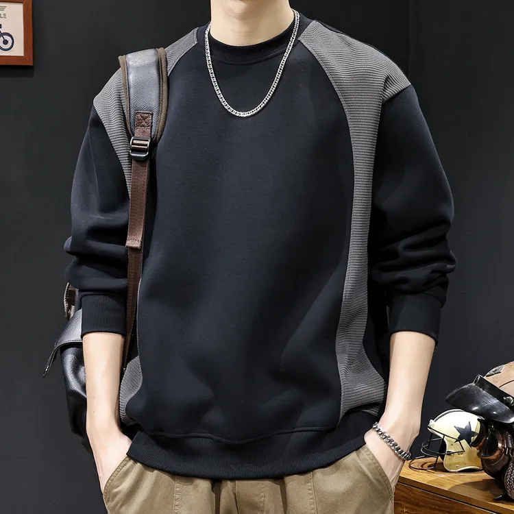 秋季2025新款肌理感拼接撞色卫衣男秋冬衣服男士长袖潮牌宽松大码
