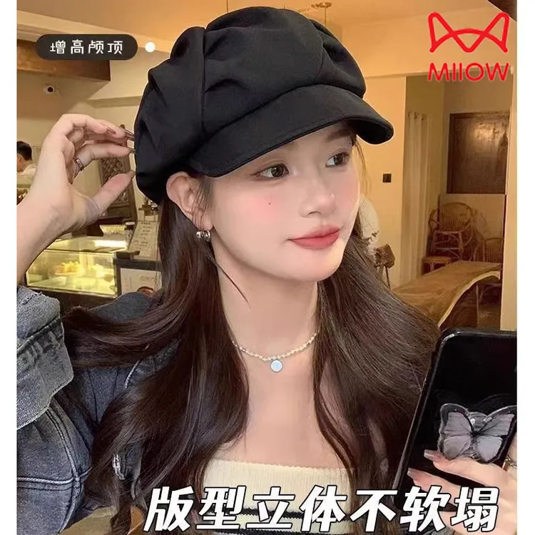 猫人八角帽子女秋冬美拉德穿搭大头围复古百搭贝雷帽显脸小鸭舌帽