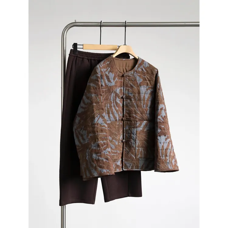 DUCURNO立体提花扎染盘扣棉服女冬季2025新款复古气质加厚保暖外