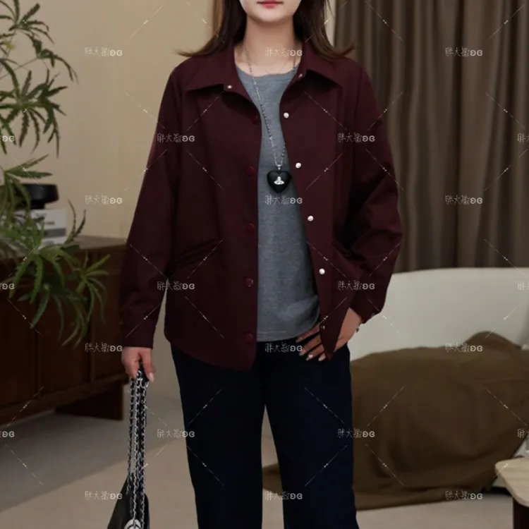 【现货仅外套】PDM22481秋款百搭复古翻领长袖大码女装外套