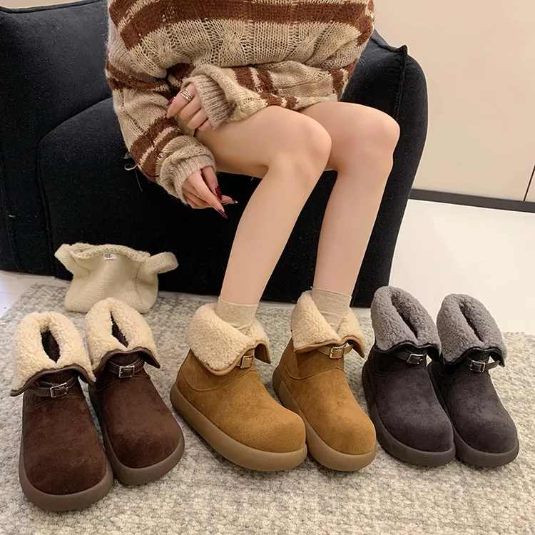 韩版小短靴女厚底鞋2025秋冬季小暖炉芒果头女鞋棉靴百搭雪地靴女