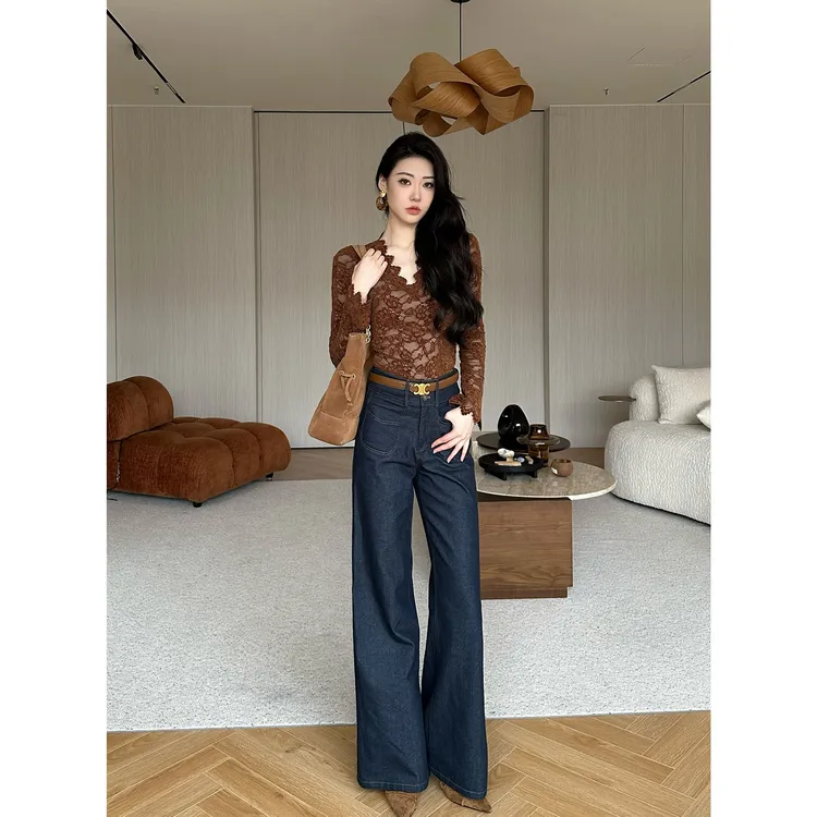 JIJINQI秋冬新款时尚内搭打底衫镂空百搭蕾丝v领上衣 JD08SZQM279