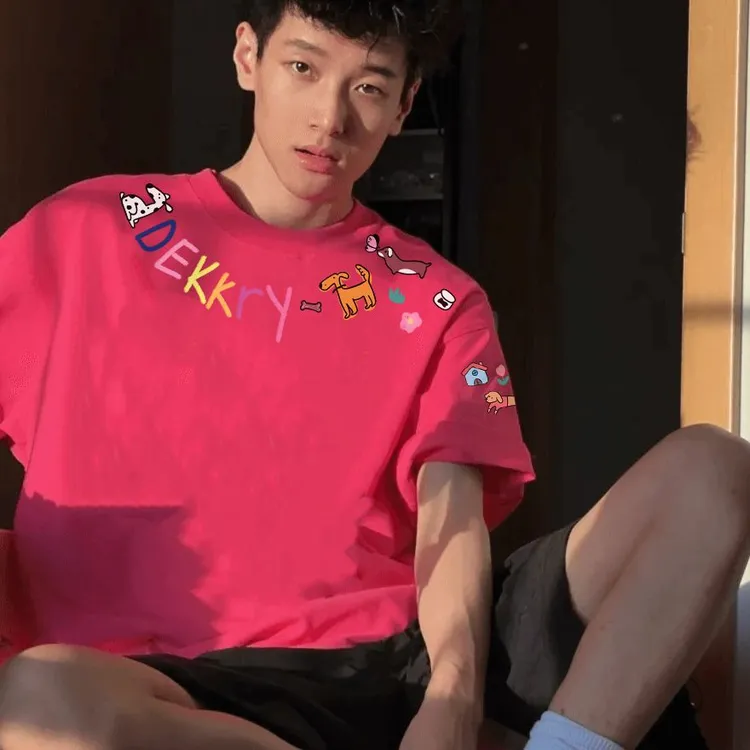 美式设计感涂鸦小狗字母印花短袖男春夏季休闲纯棉重磅上衣T恤女