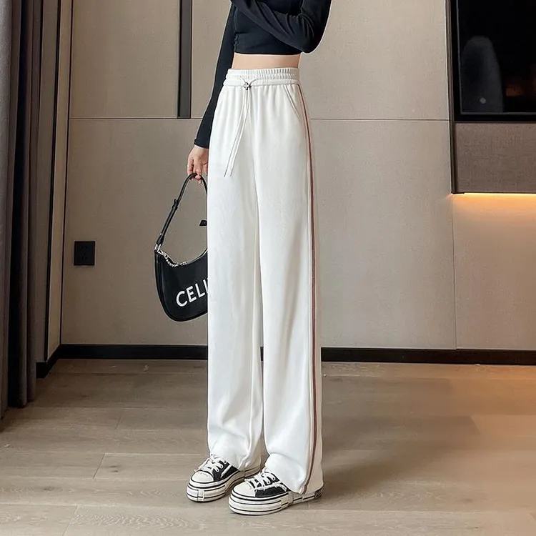 杜拉妮白色窄版阔腿裤女春秋2025新款高腰宽松垂感时尚洋气休闲运