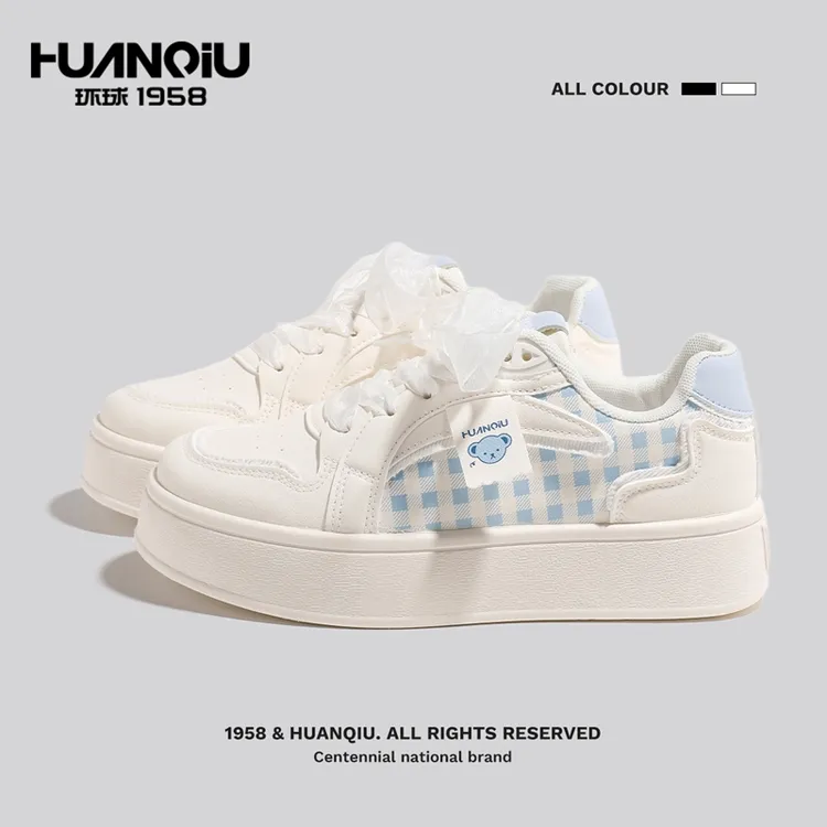 环球爆款2025秋季时尚设计感女鞋百搭学生小白鞋厚底韩版休闲鞋