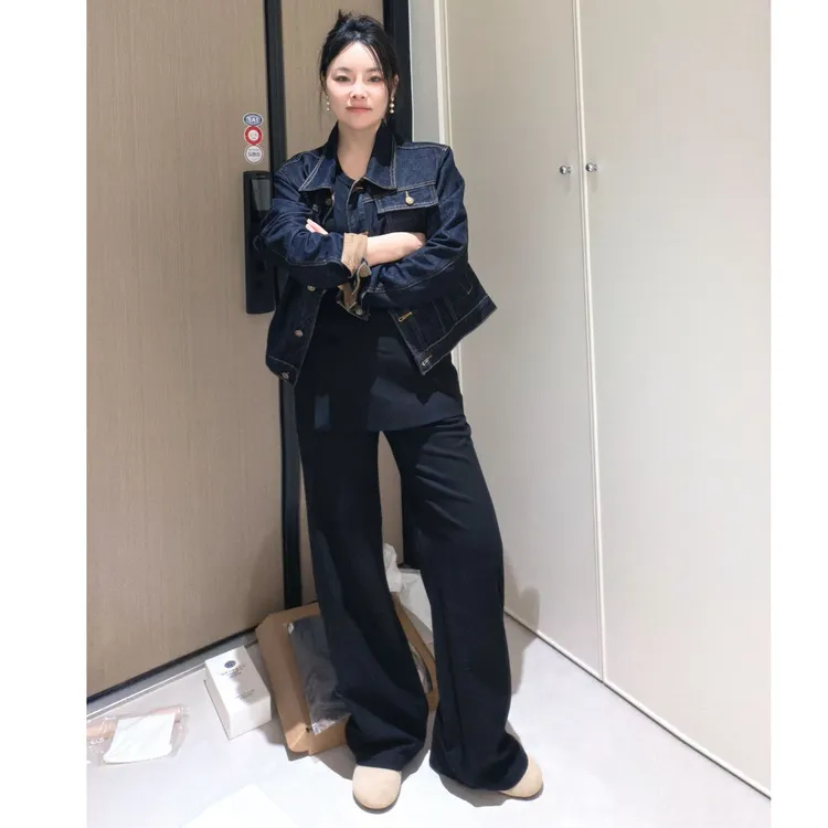 设计款窄版假两件休闲裤显瘦长裤