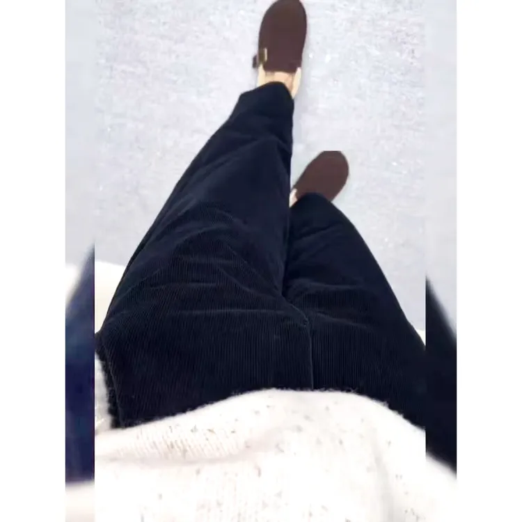 巨显瘦！高腰直筒藏蓝色休闲裤简约通勤小个子炸街洋气烟管裤子女