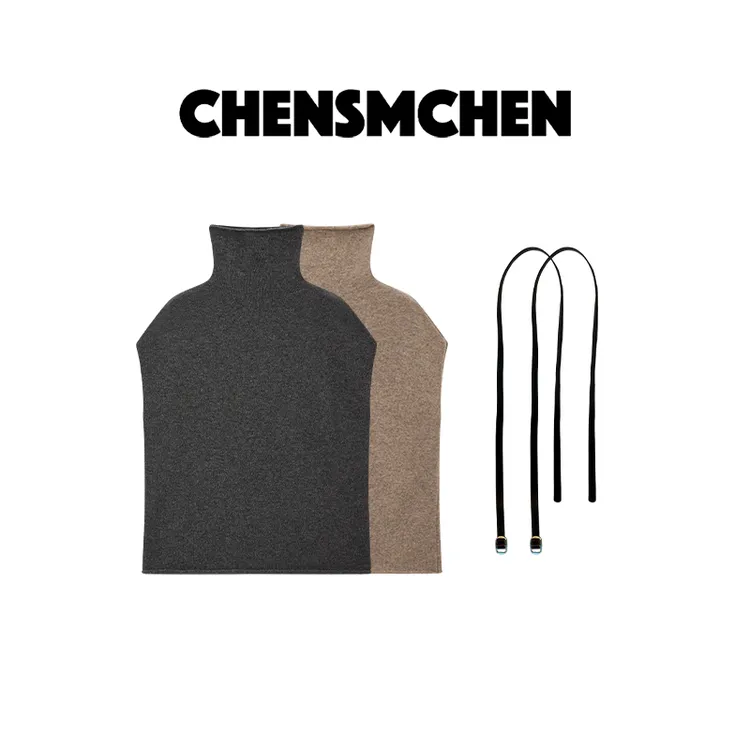 CHENSMCHEN绵羊毛羊绒高领无袖针织套衫女休闲时尚上衣CSM11935JX