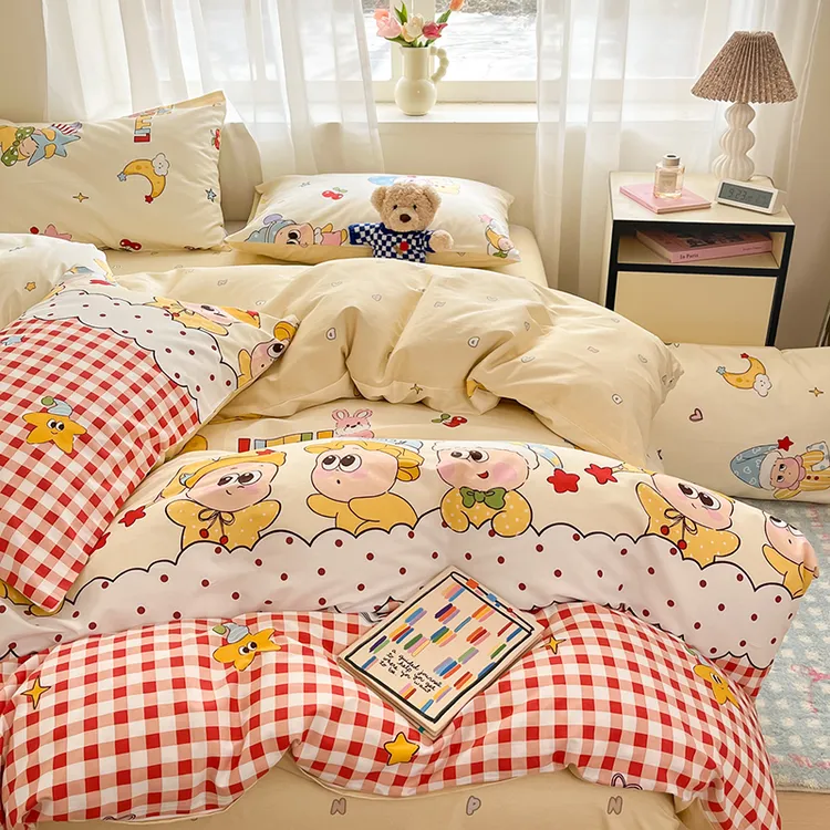 家用新款四季纯棉四件套全棉小清新印花被套三件套学生宿舍床套件