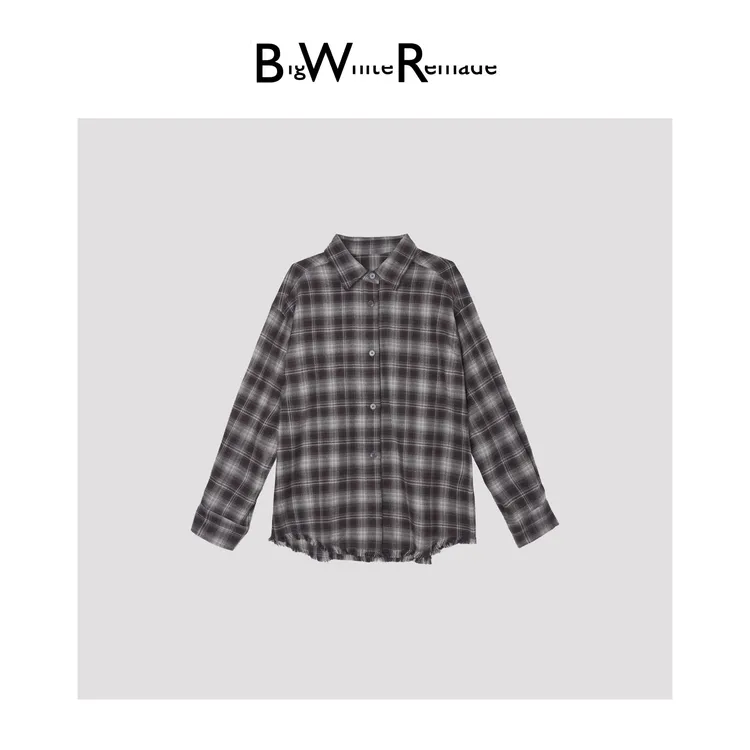 BIG WHITE REMADE“秋水枫叶”经典格纹设计+复古拼色时尚外套JL337