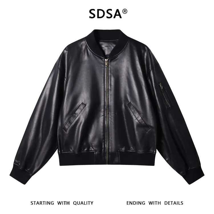 SDSA男士秋冬新款痞帅男装潮牌痞帅棒球领皮衣夹克百搭时尚外套