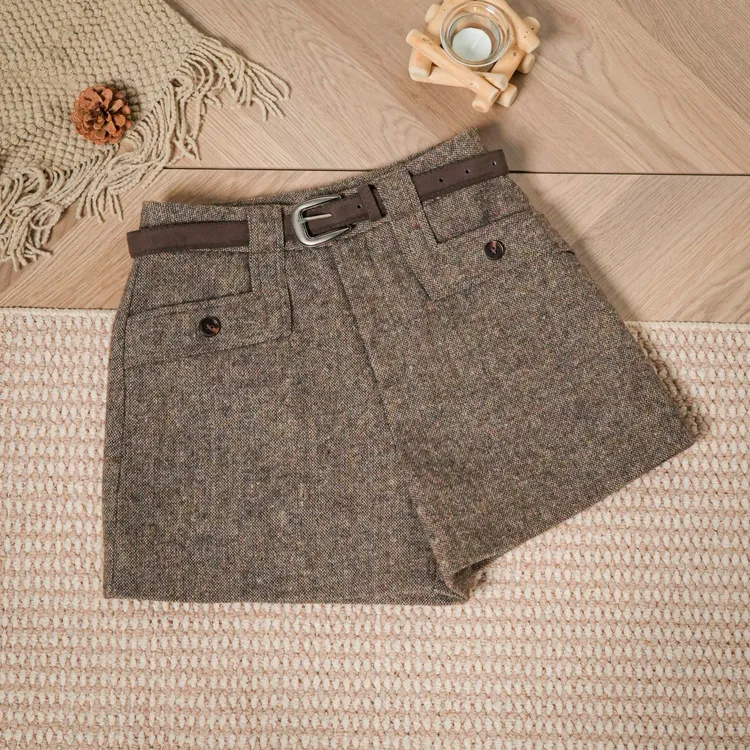 【逆转时间】短裤冬季休闲微弹高腰女装韩版中腰格子A字53297