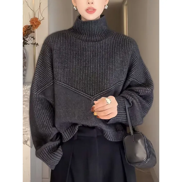 灰色高领毛衣女士秋冬慵懒高级感宽松显瘦减龄加厚保暖针织衫上衣
