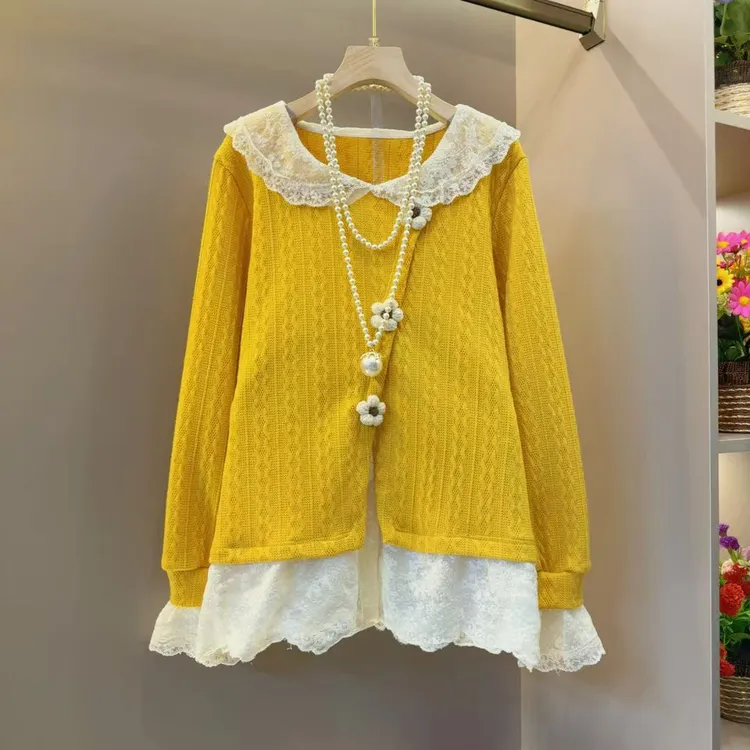 韩系不规则开叉小众设计感假两件小衫衣长70左右