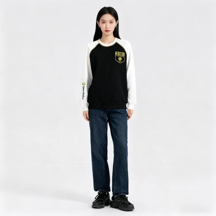 NORTH SKY复古美式2025新秋冬圆领卫衣拼接撞色字母印花上衣