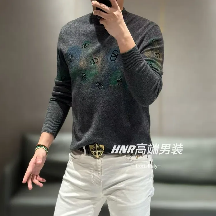 【山羊绒】高端定制男士山羊绒迷雾幻彩植绒雕花羊毛衫18060