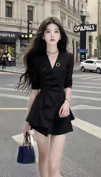 夏季2025新款温柔知性风黑色V领收腰小众连衣裙女高级氛围感穿搭