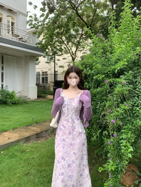EIA一尧【紫罗兰】气质温柔纯欲碎花连衣裙显瘦荷叶边夏季轻法长裙