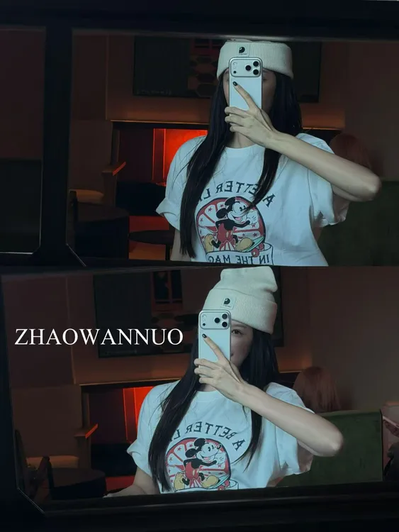 ZHAO WANNUO 丨 手绘卡通米奇字母趣味棉T短袖NC1076
