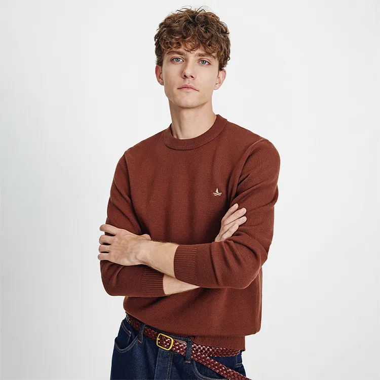 Navigare意大利小帆船简约长袖圆领套头加绒保暖毛衣冬季针织衫