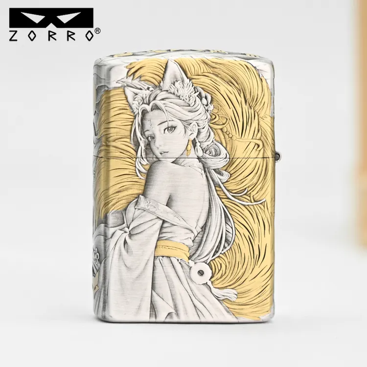 ZORRO佐罗三代电镀浮雕青丘九尾防风煤油打火机男士创意打火机