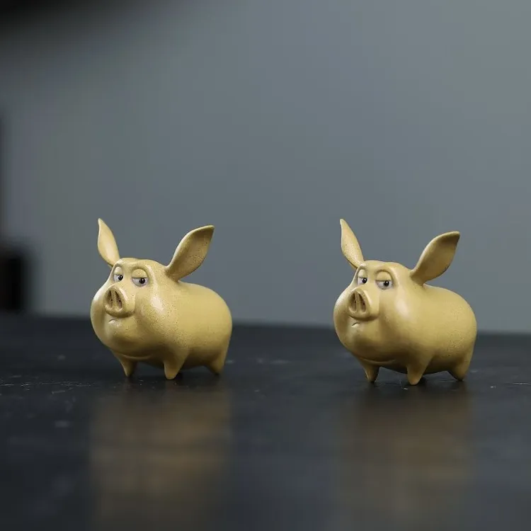 宜兴紫砂【飞天猪】精品段泥茶宠摆件茶玩趣味茶宠可养生肖猪摆件