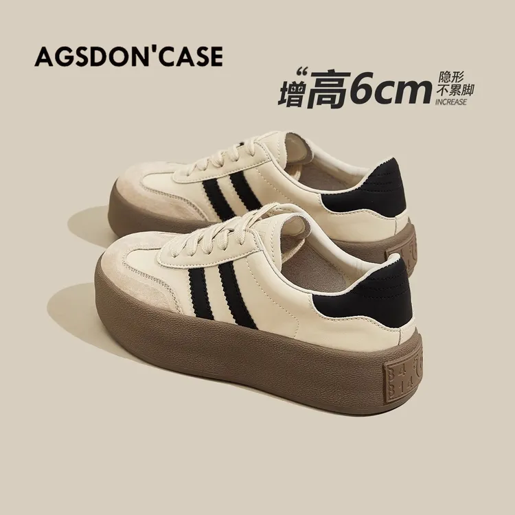 Agsdon/奥古狮登厚底休闲板鞋女2025春夏新款透气运动软底德训鞋