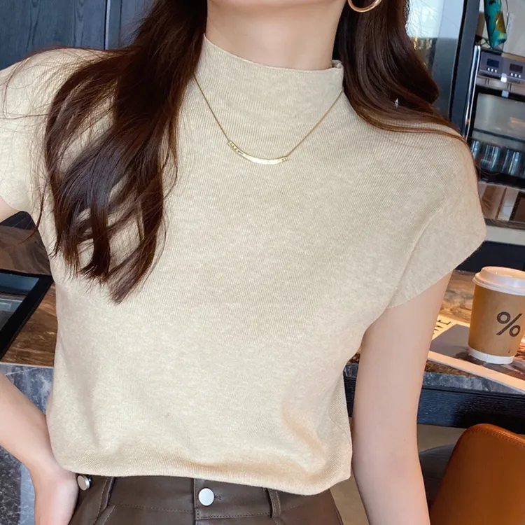 半高领针织短袖女秋季2025年新款早秋洋气气质t恤内搭上衣打底衫