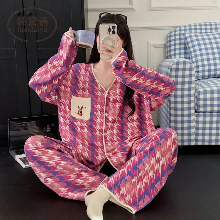 100%棉大码睡衣女春秋季纯棉休闲时尚胖mm200斤宽松家居服套装18