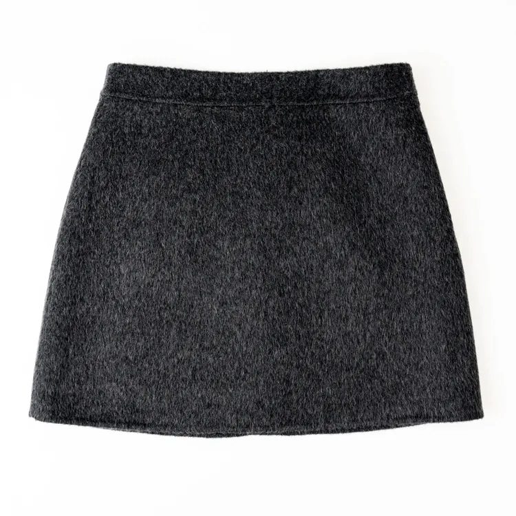 KAIVIKII100%绵羊毛秋冬时尚百搭高腰显瘦A字短裙裙子毛呢半身裙