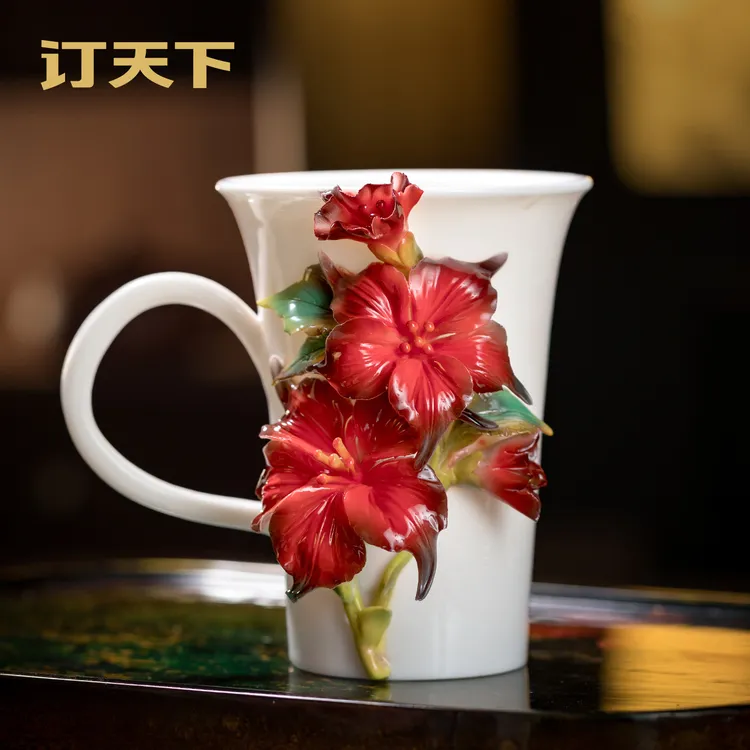 非遗手捏花陶瓷水杯曼陀罗可乐杯茶杯杯子元旦送女生闺蜜生日礼物