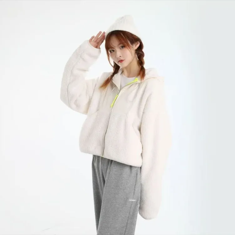 Converse匡威休闲运动羊羔绒保暖连帽外套米白色10020285-A01