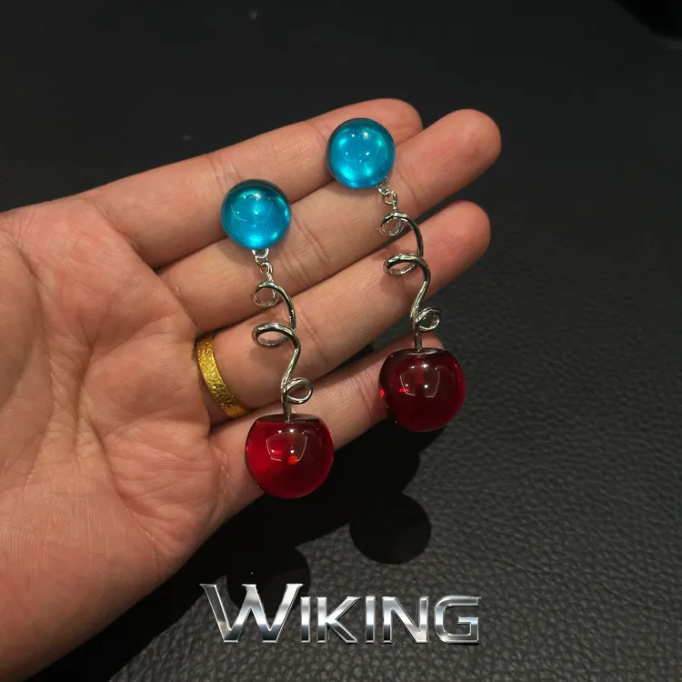 铜合金树脂耳饰 王大嘴原创 ”红蓝银链“时尚红蓝螺旋吊坠耳钉A548