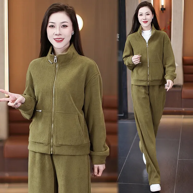 运动服大码加绒加厚洋气冬季休闲休闲运动套装秋季2025百搭冬季潮